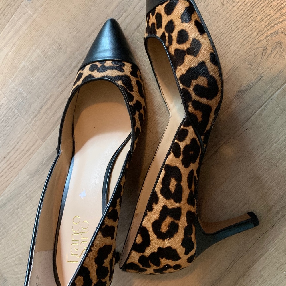 Franco Sarto Leopard Print Heels with Black Accents